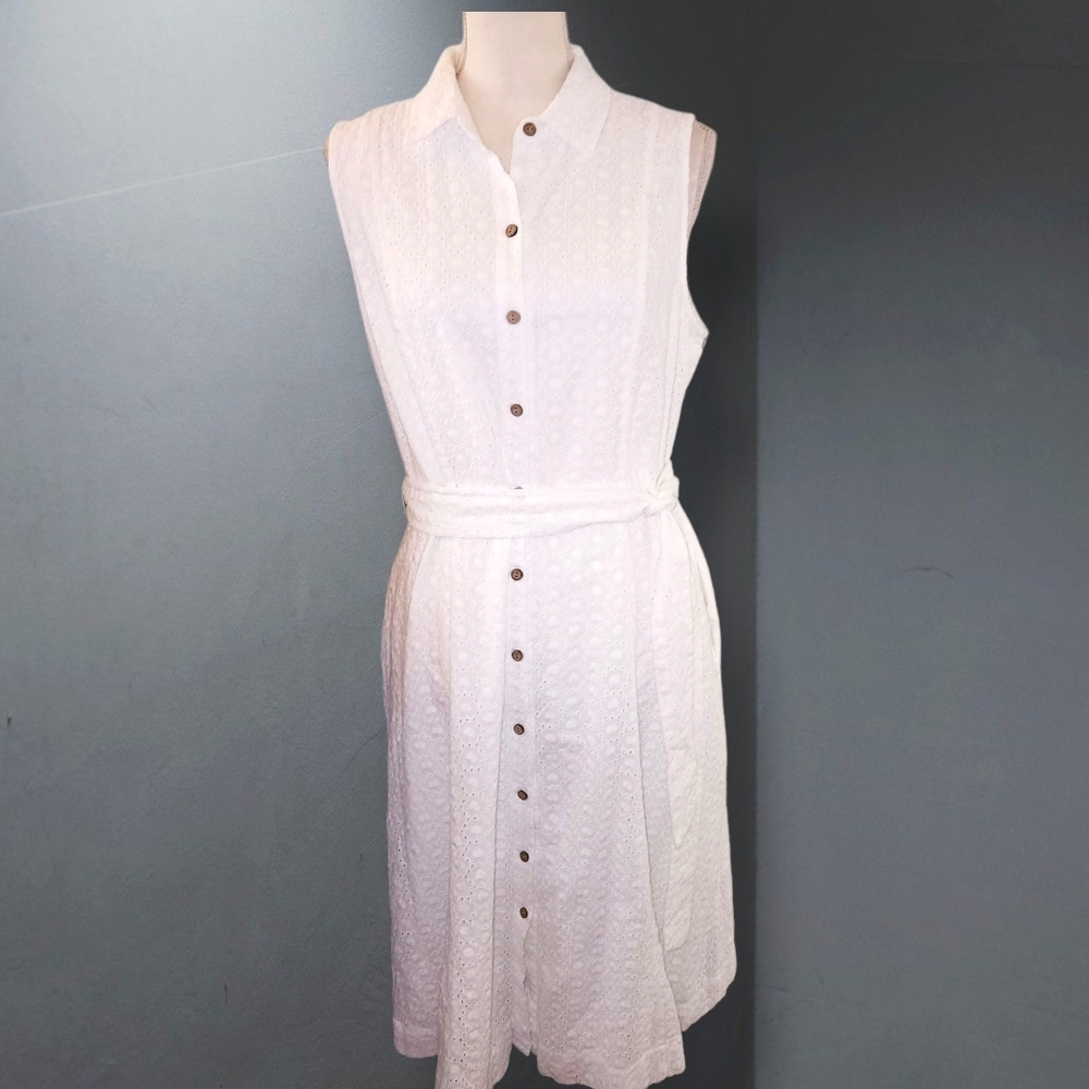 ANNE KLEIN White Eyelet Diane Midi Shirt Dress